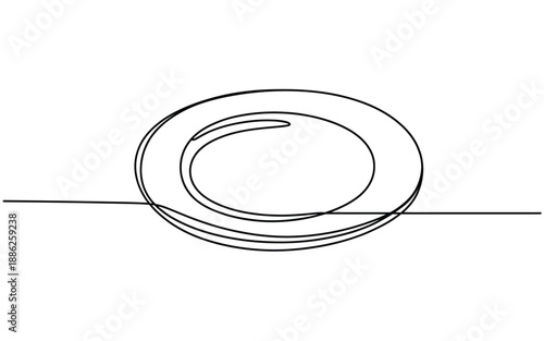 Single Continuous Line Drawing of a Minimalist Dinner Plate