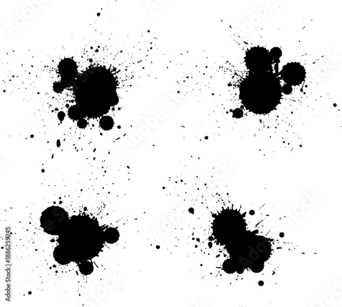 black ink brush dropped painting splatter splash grunge graphic element on white background