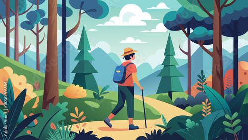 Hiker exploring forest trail