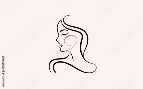 Minimalist Woman Face Line Art with Pink Blush Detail for Beauty Branding