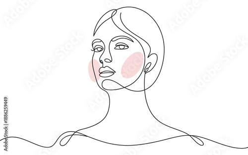Elegant Woman Face Line Drawing with Pink Watercolor Blush Accents