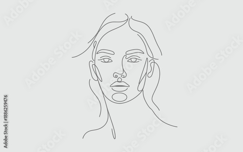 Artistic Continuous Line Face Portrait of a Woman on Gray Background