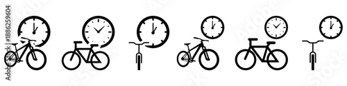 Set of bike time icon vector for cycling apps. Ideal for rental schedules, delivery timers, race duration, and sport performance tracking symbols.