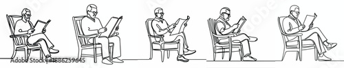 line art of grandfather reading newspaper