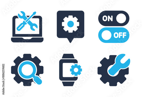 System Settings and Maintenance icon set. Solid glyph series icons