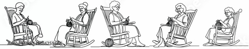 line art grandmother knitting