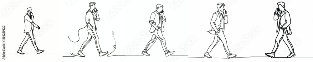 Fototapeta premium line art of a man walking while talking on the phone