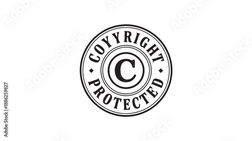 Protected stamp in black and white circular frame with bold typography for legal documents
