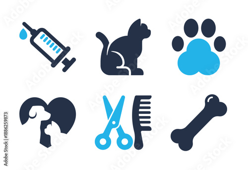 Pet Care and Healthcare icon set. Solid glyph series icons