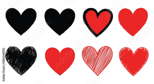 A collection of hearts featuring varying shades textures and outlines showcasing diverse expressions of love and affection