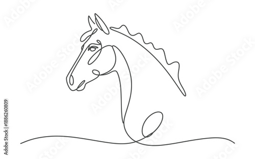 Continuous line drawing of a majestic horse head profile