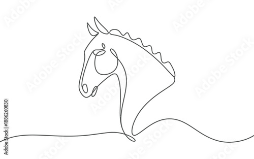 Minimalist one line drawing of a horse head silhouette profile