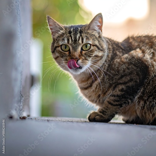 Wallpaper Mural A tabby cat with its tongue out Torontodigital.ca