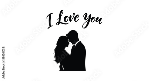 A silhouetted couple embraces tenderly beneath the heartfelt declaration i love you on a white background high quality