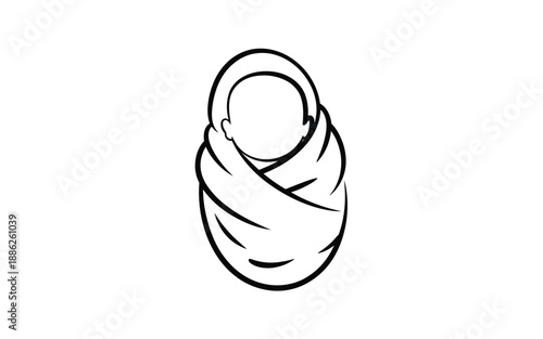Simple Black Line Icon of a Swaddled Newborn Baby Infant