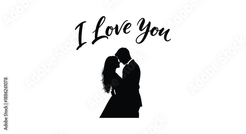 A silhouette of a couple embracing tenderly with the romantic phrase i love you elegantly displayed above them