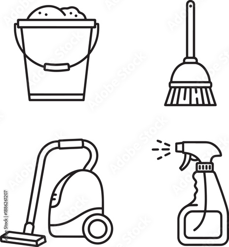 Cleaning supplies and equipment icons