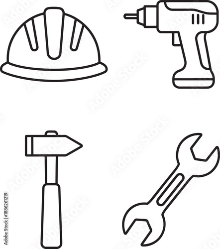 Construction tools and equipment icon set