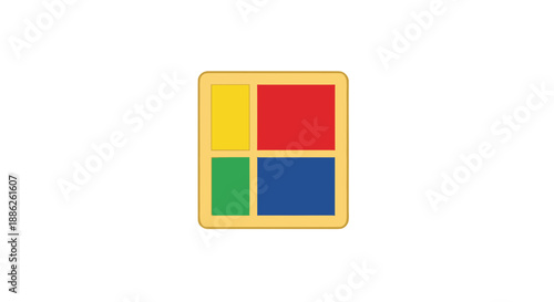 Colorful enamel pin badge with geometric design isolated on white background, featuring red, yellow, blue, and green squares