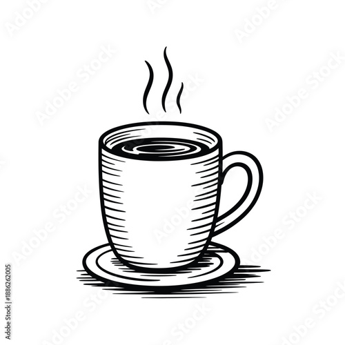 Steaming cup of coffee on a saucer