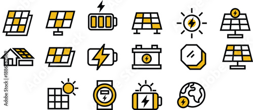 Big Icon Set Solar Panel Vector Symbols for Mobile and Web Apps