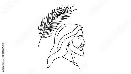 Jesus Christ Line Drawing with Palm Branch.