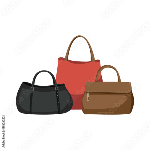 Three handbags in different colors and designs