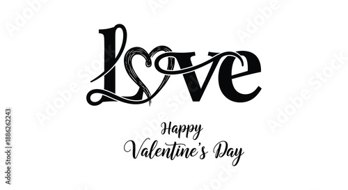 A striking visual representation of the word love with a heart replacing the o and valentine s day greeting