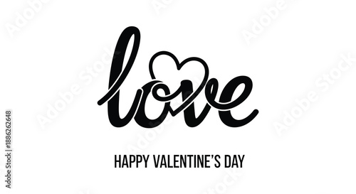 The image showcases a black calligraphy style word love with a heart replacing the letter o and text