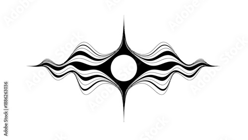 Abstract optical illusion symmetrical wave pattern with central circular element