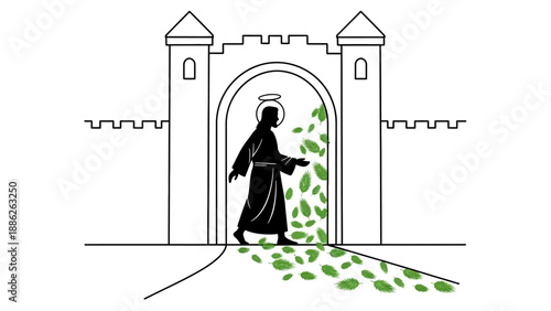 Man in Robes Walking Through Archway.