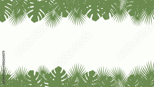 Tropical Leaves Bordering White Background.