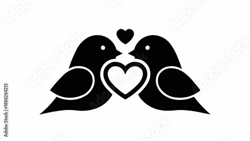 Two Black Birds Silhouette with Heart Symbol.