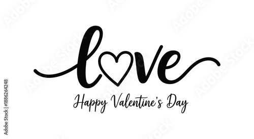 A beautifully handwritten calligraphic depiction of the word love with a heart complemented by valentine s day greetings