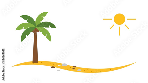 Palm Tree on Island with Sun.
