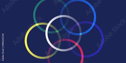 Abstract colorful overlapping circles on dark blue background, vector illustration