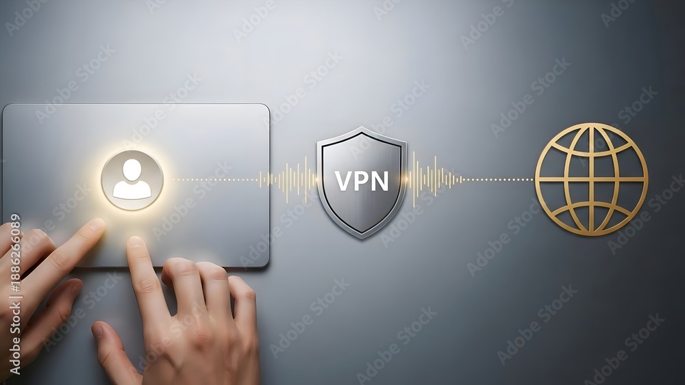 Fototapeta premium VPN Shield Icon with Encrypted Network Signal, Secure Internet Connection and Online Privacy Protection Concept