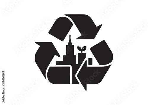 Recycling City Icon, Editable Solid Vector Illustration