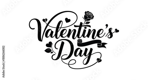 An elegant calligraphy design showcasing the words valentine s day with floral accents and decorative swirls perfect for festive occasions