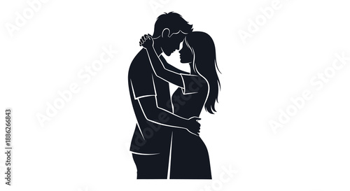 A silhouette depicts a tender embrace between a man and a woman showcasing affection and closeness high quality