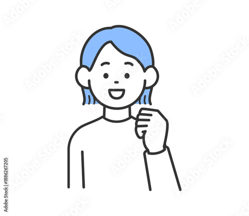 ガッツポーズをする女性のイラスト　ベクター