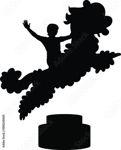 Lion dance silhouette mid air jump on pedestal