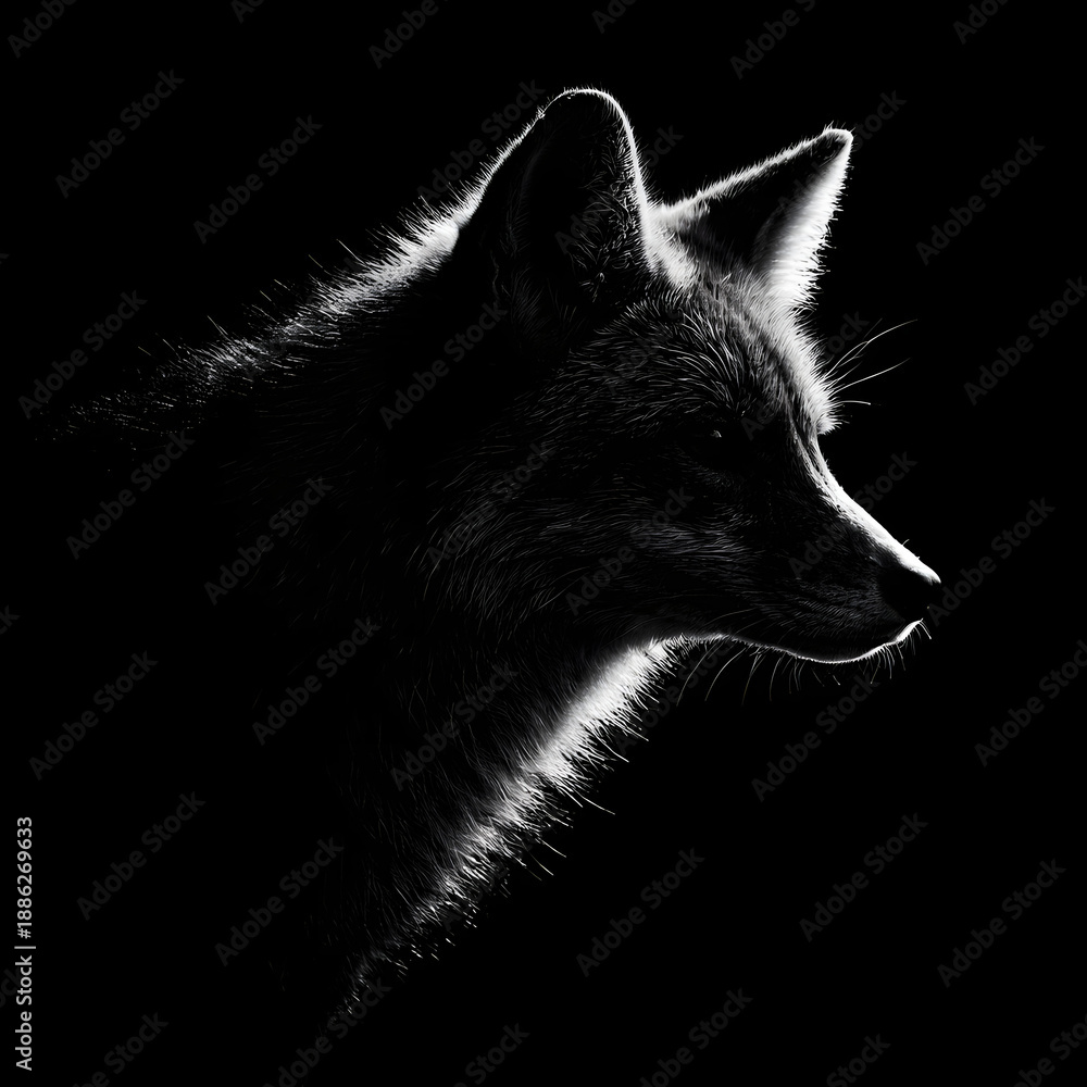 Obraz premium Fox silhouette with dramatic side lighting on black background