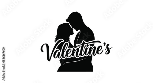 A silhouette of a couple embracing with the word valentine s displayed in elegant calligraphy below them high quality