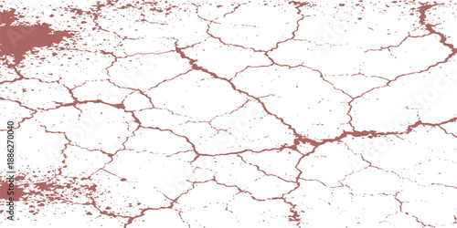 A grunge red paint splash creates a cracked cement wall texture with a dry desert earth pattern on an old weathered concrete surface