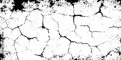 Grunge black and white paint texture illustration of a cracked Japan map silhouette with a splash design on a dry paper background