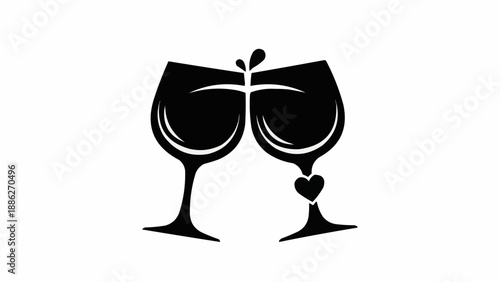 Two wine glasses clinking together with a splash of liquid.
