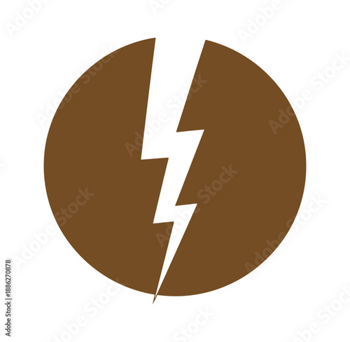 Brown circle with white lightning bolt graphic symbol
