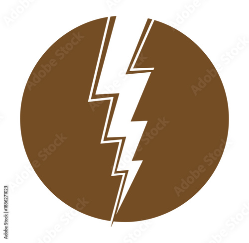 Brown circle with white lightning bolt graphic symbol