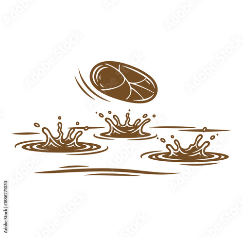 brown coffee bean jumping into water splashing liquid motion